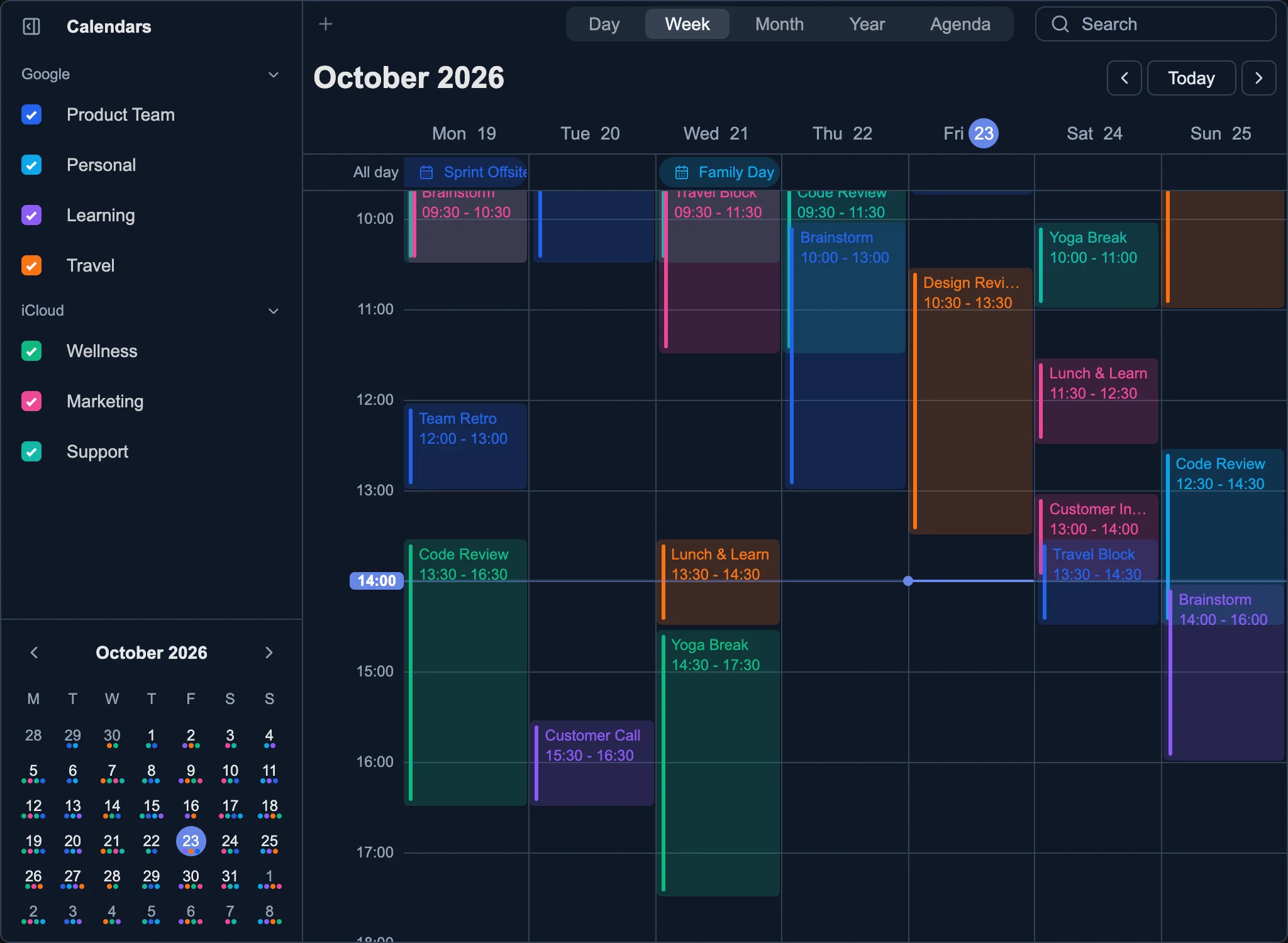 Sidebar calendars grouped by source