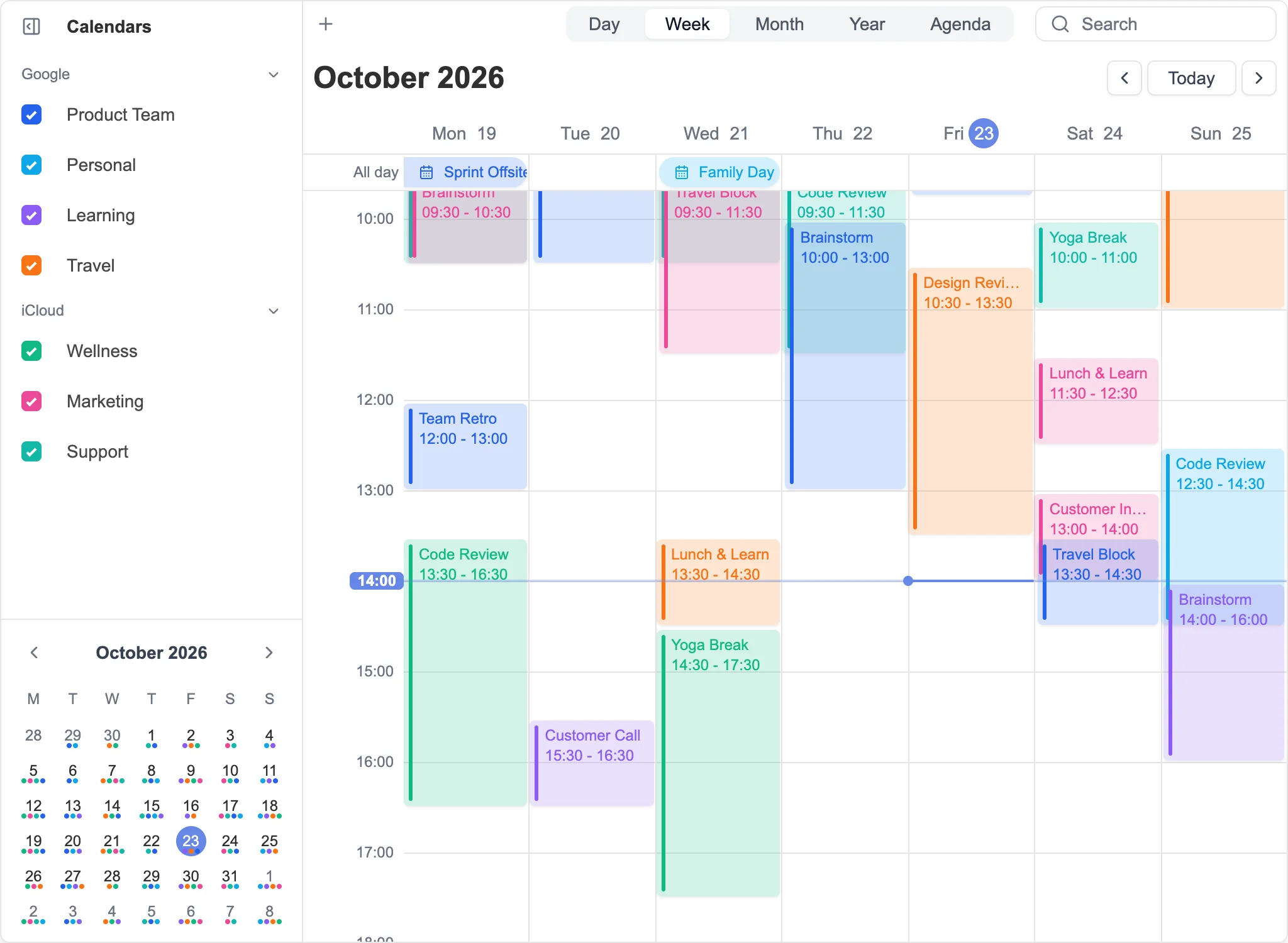 Sidebar calendars grouped by source