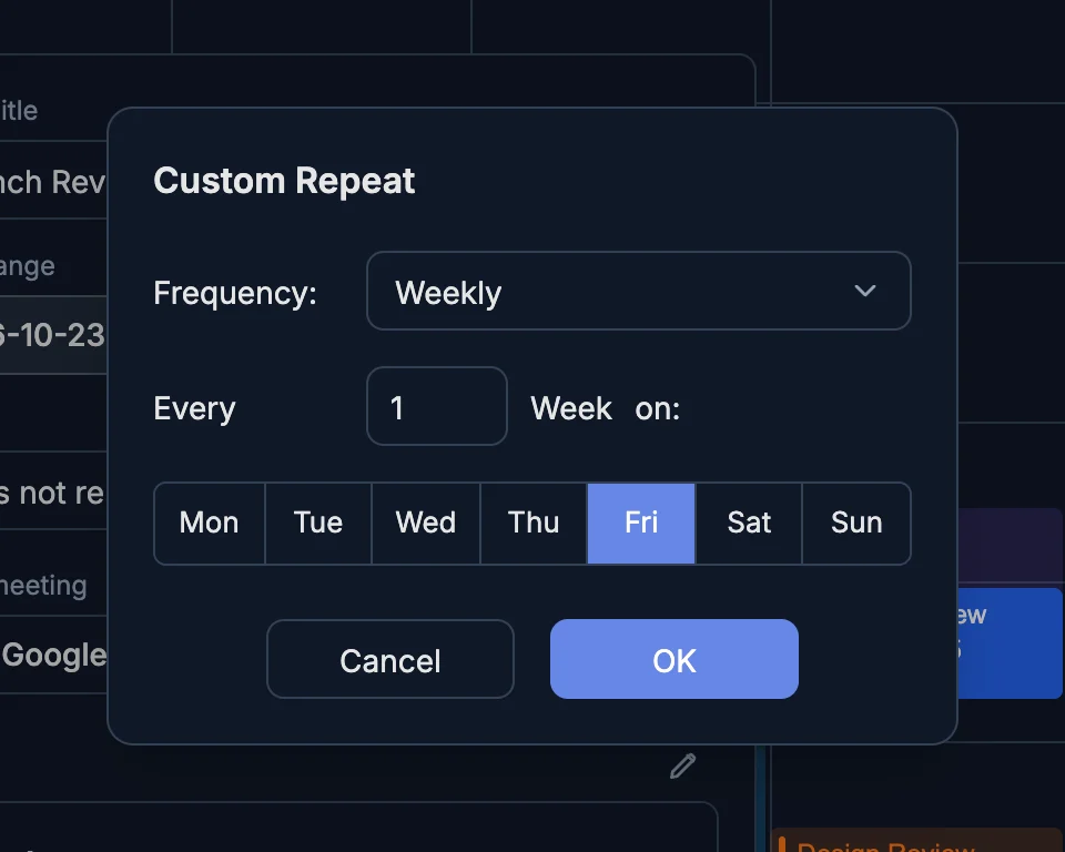 The custom repeat dialog
