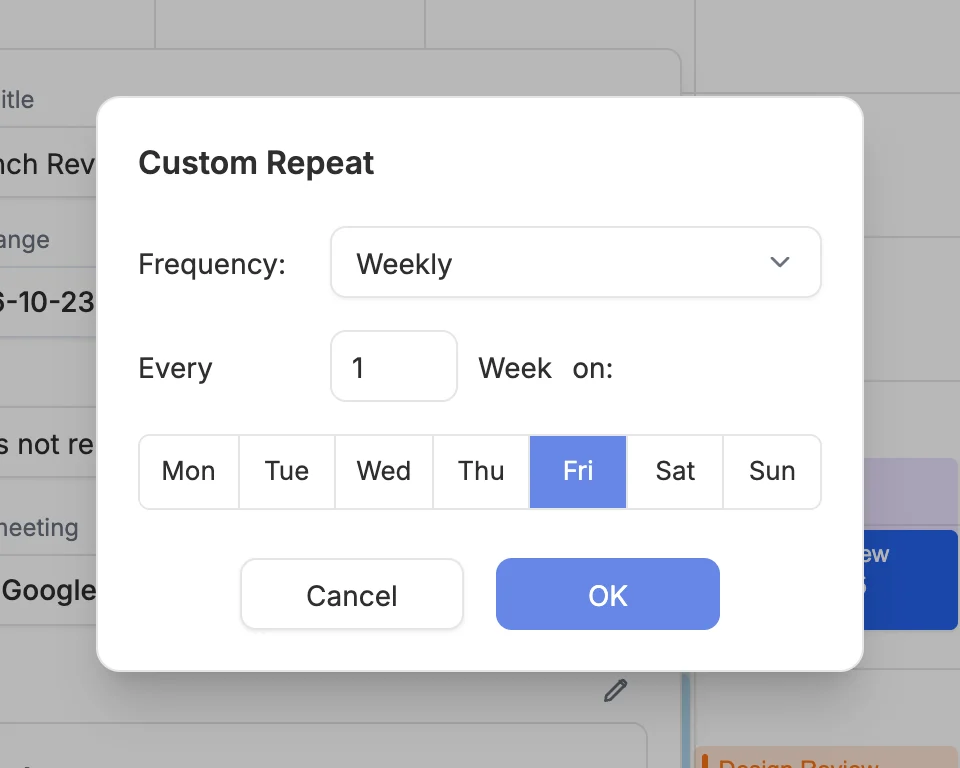 The custom repeat dialog